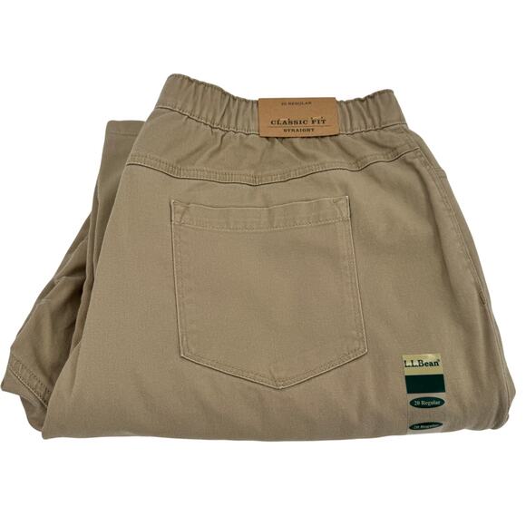 LL Bean Pants Womens 20 Khaki Tan Classic Fit Straight Flannel Lined Coastal NEW - Picture 1 of 8